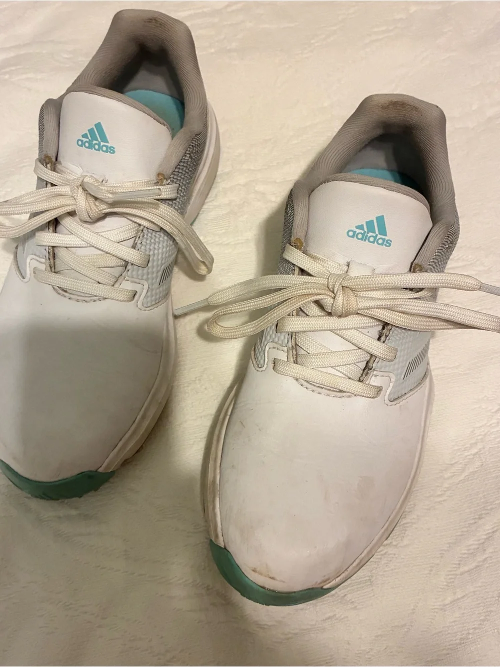 adidas Youth size 2 1/2 White cleats.